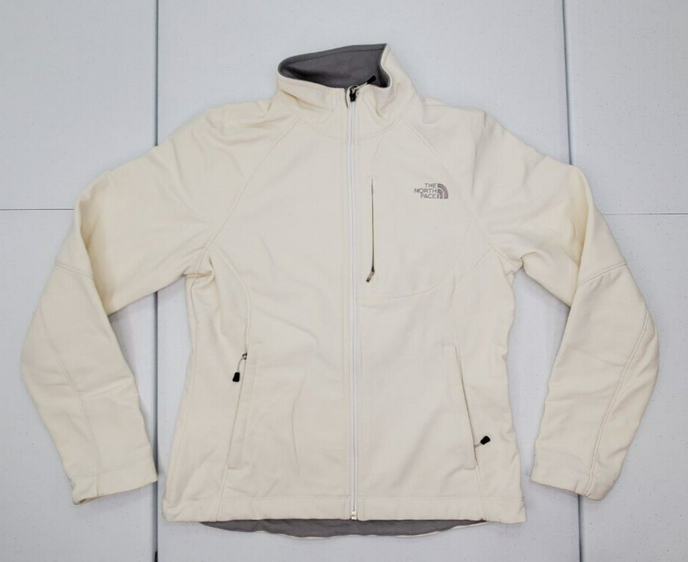 The North Face Woman M Windwall Zip Up Off-White/Ivory Fleece Lined Jacket Used